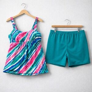 Kim Gravel Swimsuit Tankini Set 16 Multicolor New Rainbow Stripe Boy Shorts 2PC
